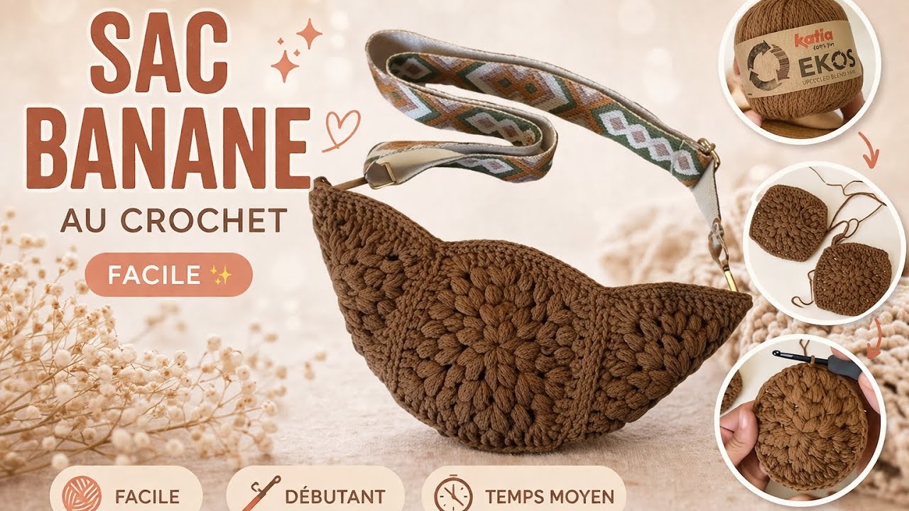 Comment faire un sac banane🍌 pour l’été au crochet 🧶 : tuto en pas à pas
