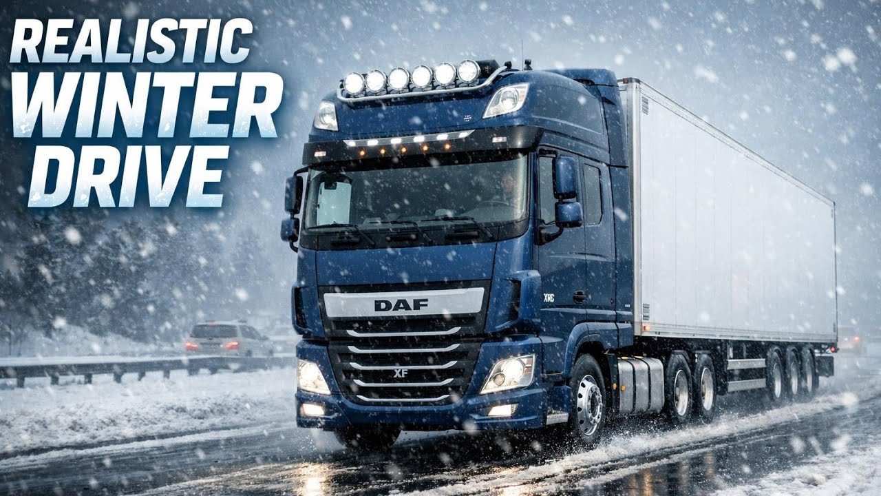 [БЕЗ КОММЕНТАРИЕВ] Поездка в метель: DAF XF День/Ночь | Реалистичная зима — ETS2