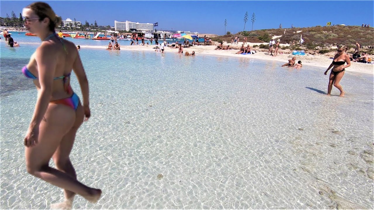 Ayia Napa, Cyprus. Beach Walk Tour of Nissi Beach going to Nissi Beach Hotel