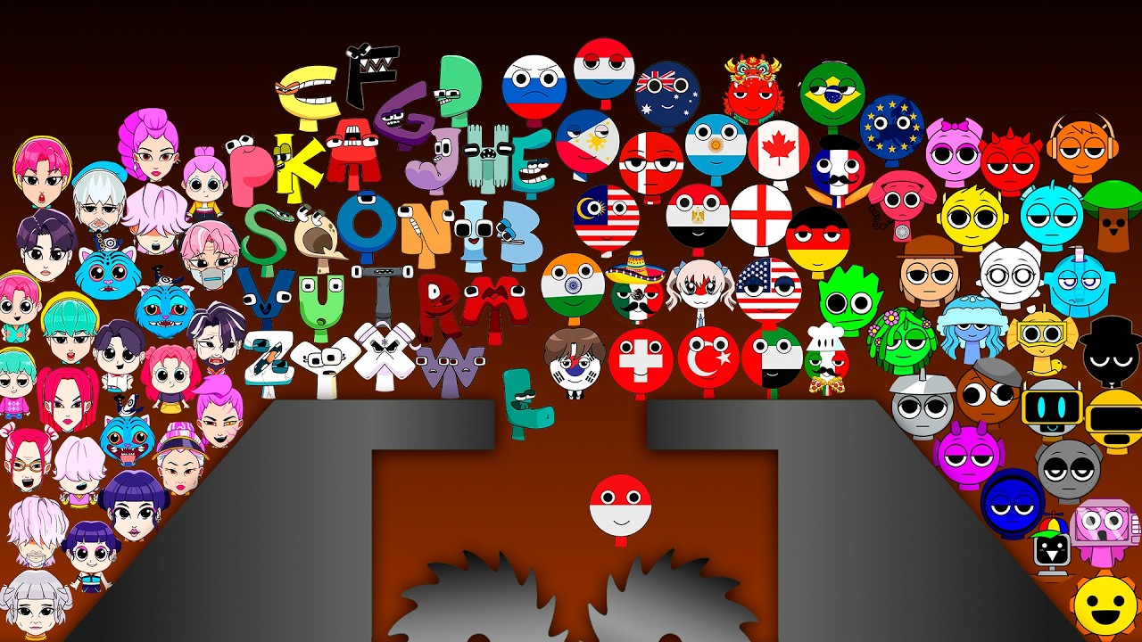 ALL SPRUNKI vs KPOP DEMON HUNTERS vs ALPHABET LORE vs COUNTRIES Marble Race in Algodoo