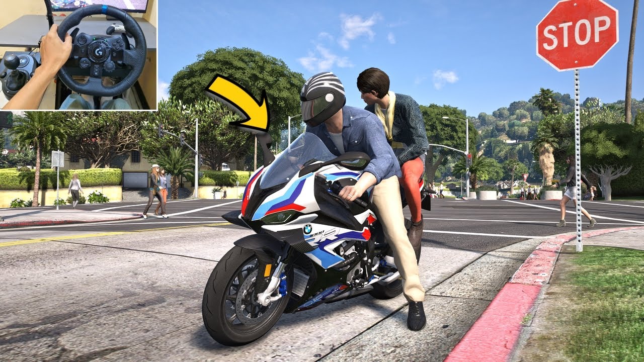 GTA 5 Working as Uber Driver With BMW M1000RR - Steering Wheel Gameplay