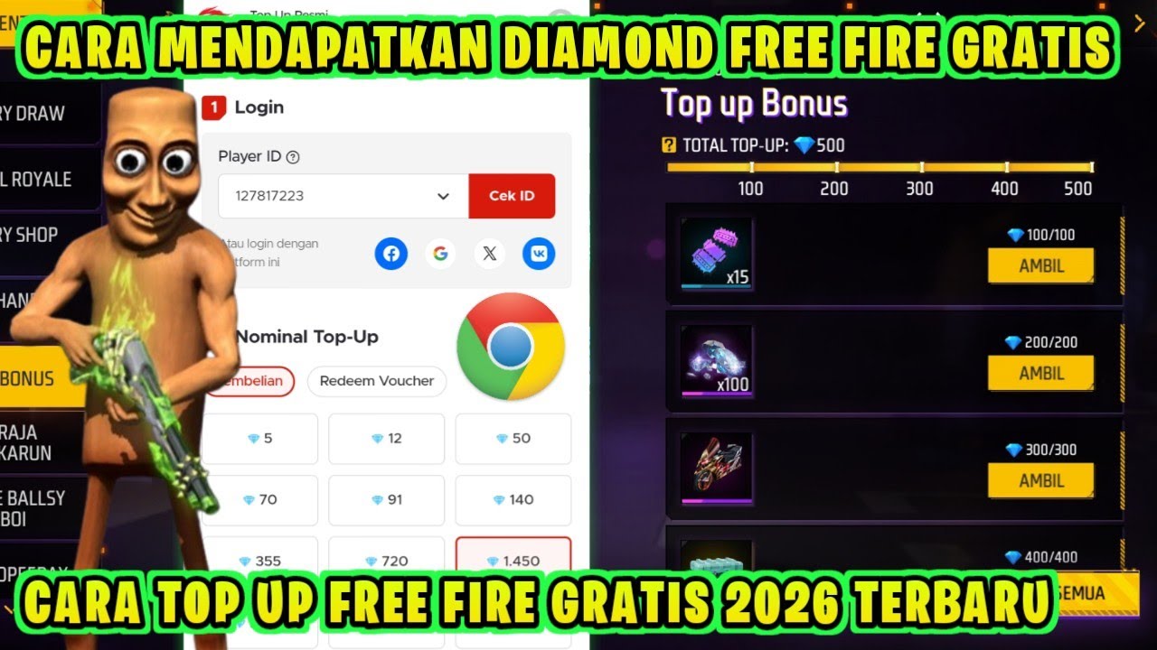 CARA MENDAPATKAN DIAMOND FREE FIRE GRATIS TERBARU 2026 | CARA TOP UP FF GRATIS‼️