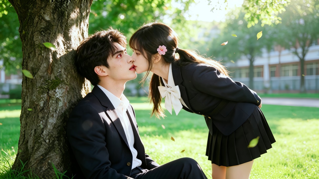 Girl see school bully cry under tree, kiss to comfort, never expect proud bully fall hard for her!