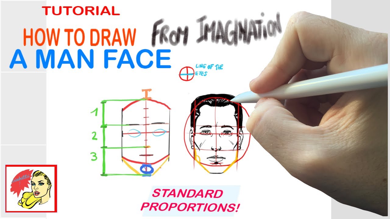 HOW TO DRAW a Man Face from IMAGINATION, using the basic Proportions