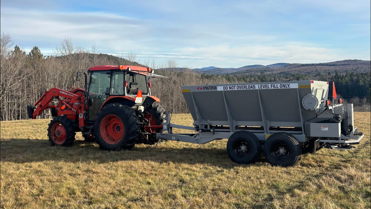 “What’s that BLACK PILE by FARNSWORTH HILL?” Fall AERATING and WOOD ASH spreading on small NH FARM! 