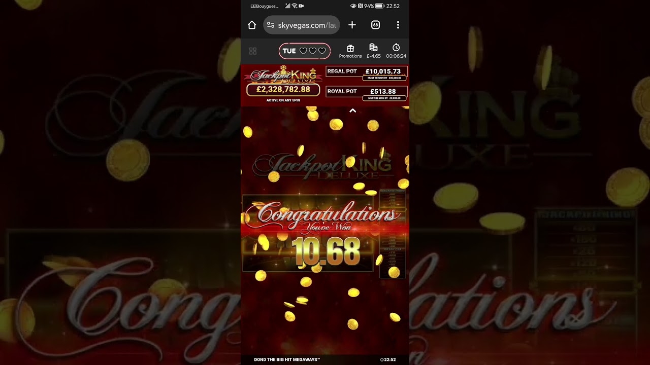 Jackpot King Deluxe bonus round . &pound;0.20 stake