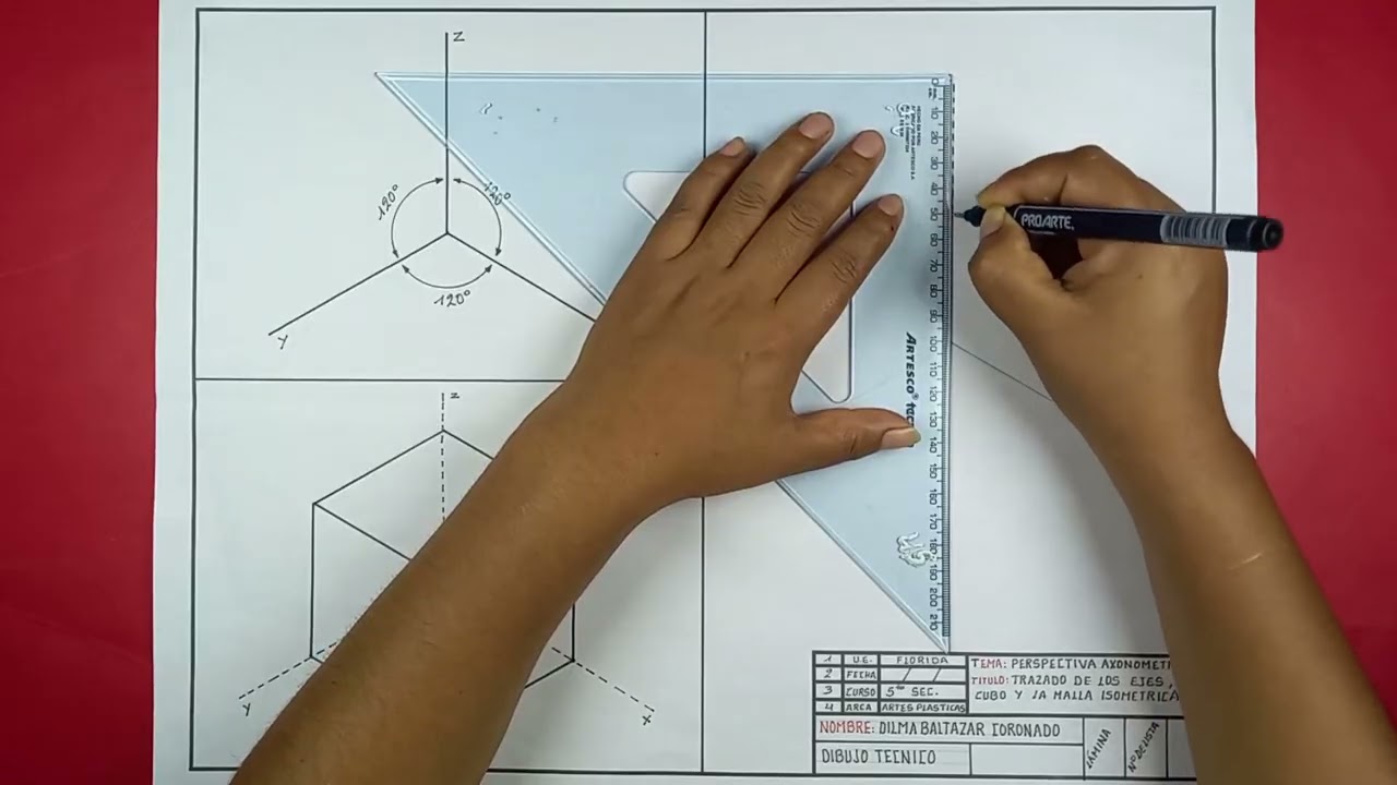 Dibujo Isométrico, trazado ejes, cubo y malla isométrica