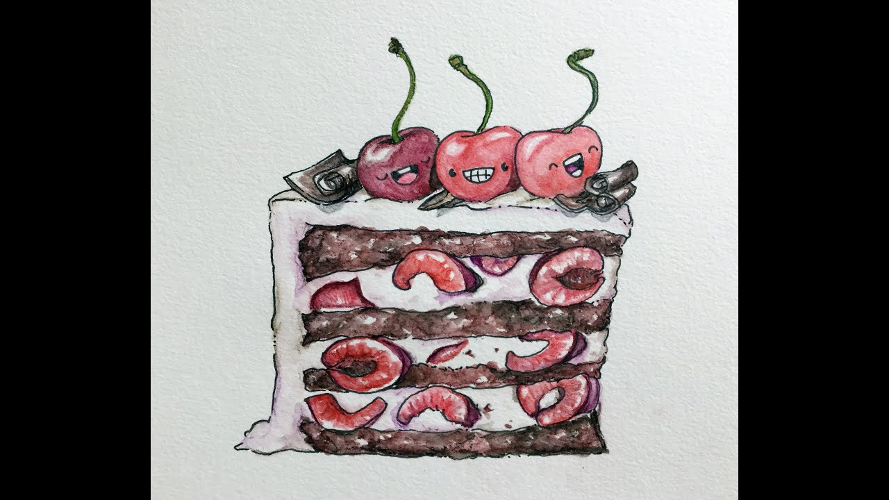 Kyoodoz Presents How To Draw Kawaii (かわいい | 可愛い) Cherry Black Forest Cake | (Step by Step Easy