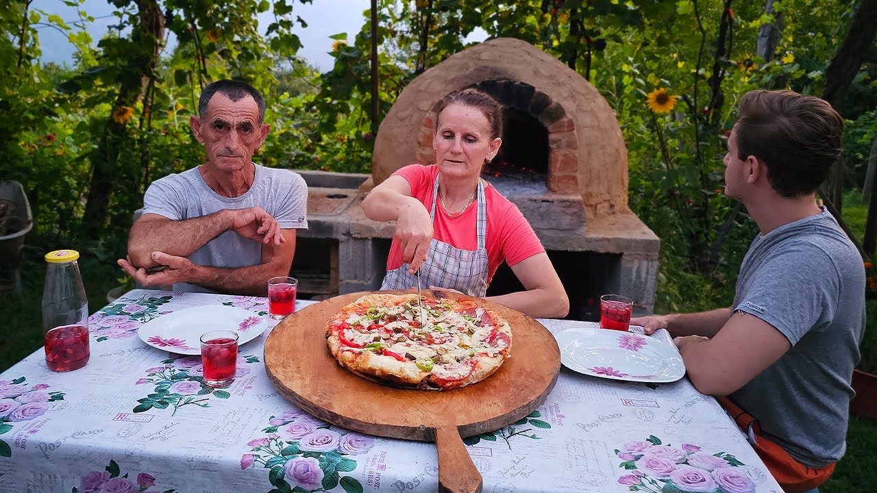 Delicious Albanian Pizza, with Garden Picked Ingredients