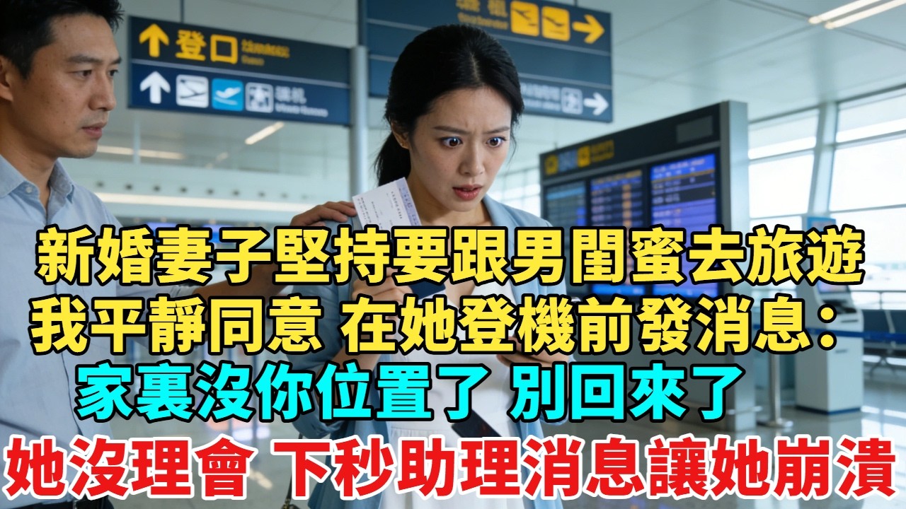 新婚妻子堅持要跟男閨蜜去旅遊，我平靜同意，在她登機前一秒我發消息：「家裏沒你位置了，別回來了！」 她沒理會，下一秒助理的消息讓她崩潰了#故事頻道#情感故事#分享#情感#感情#婚姻