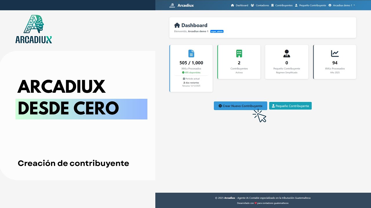 📌 Arcadiux desde cero: Crea tu primer contribuyente paso a paso