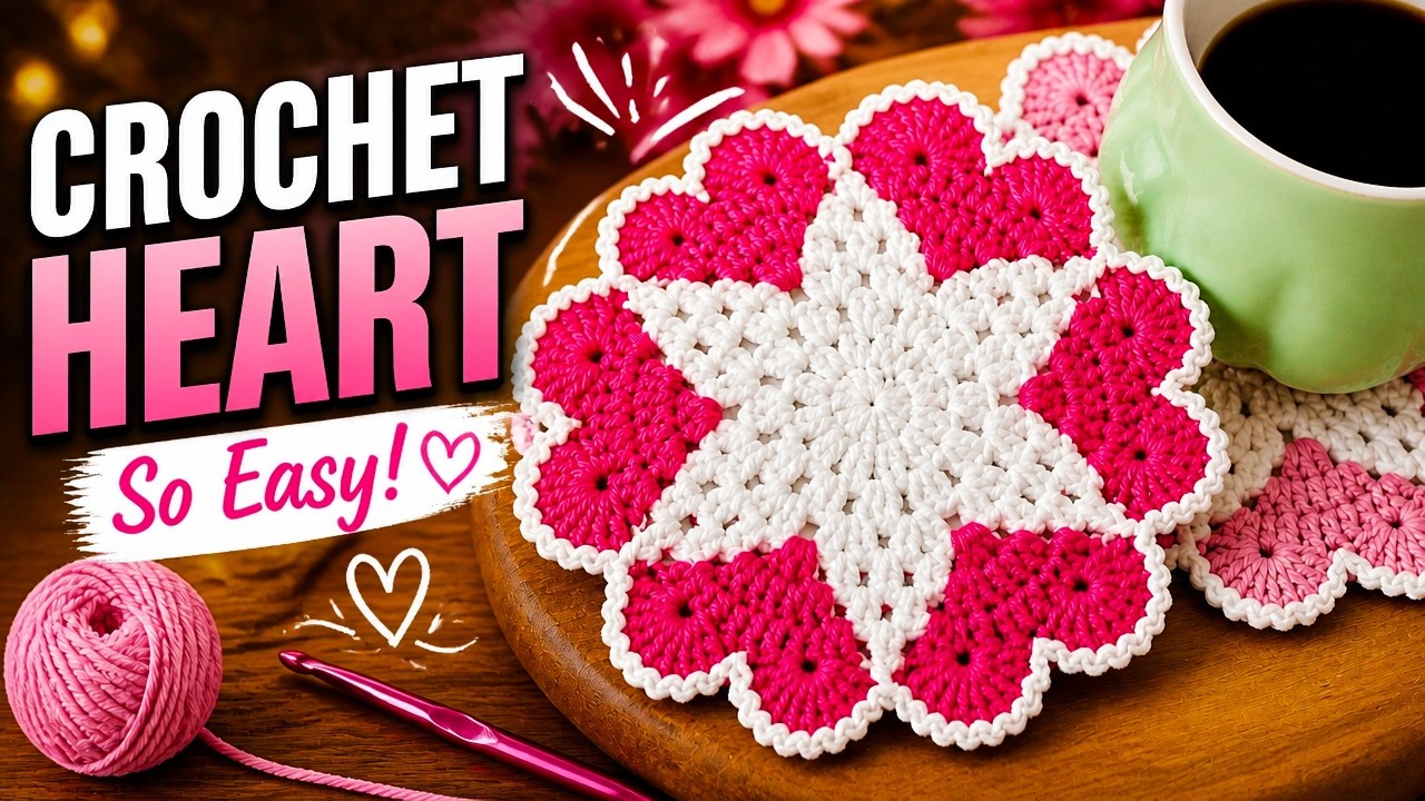 Quick Crochet Heart Coaster Pattern | Valentine's Gift Idea