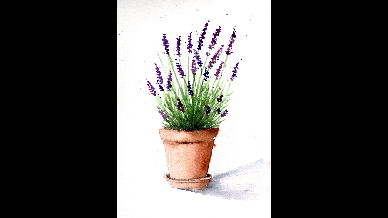 Beginner friendly painting of Lavender in a terracotta pot - wet on wet Loose watercolor tutorial
