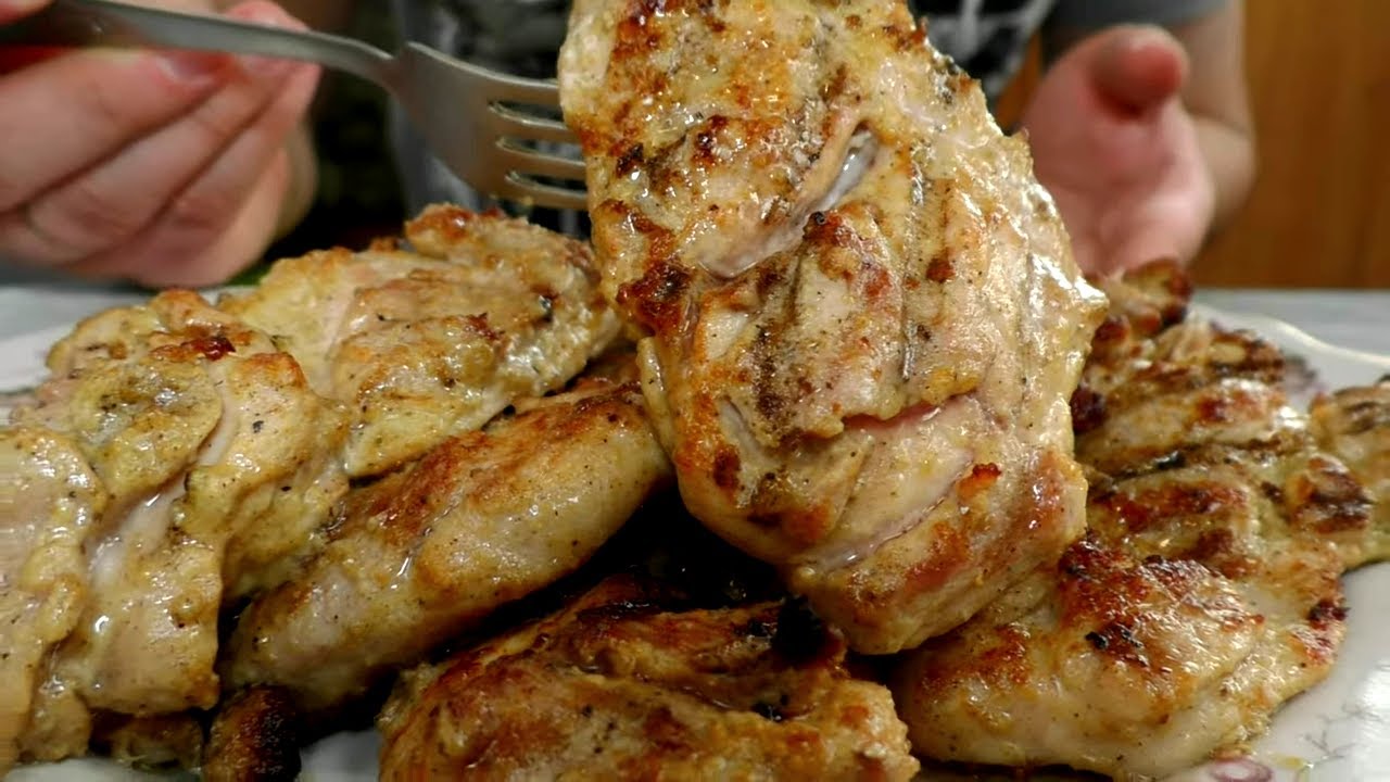Супер сочный и быстрый шашлык из куриного бедра в горчичном маринаде