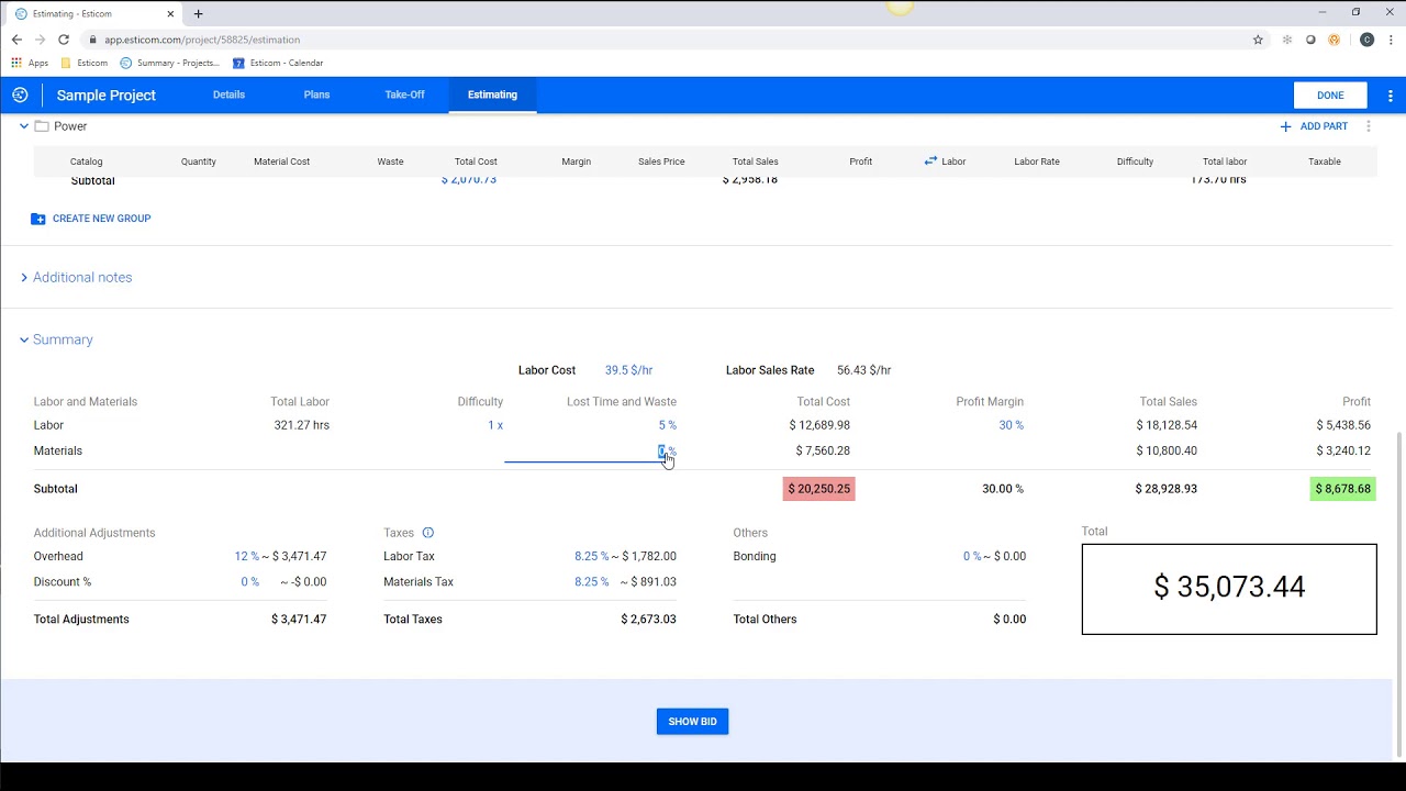 Esticom Tutorial - Advance Estimating with Power User Mode