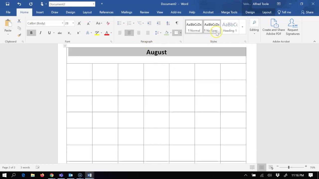 Making a Calendar in Microsoft Word