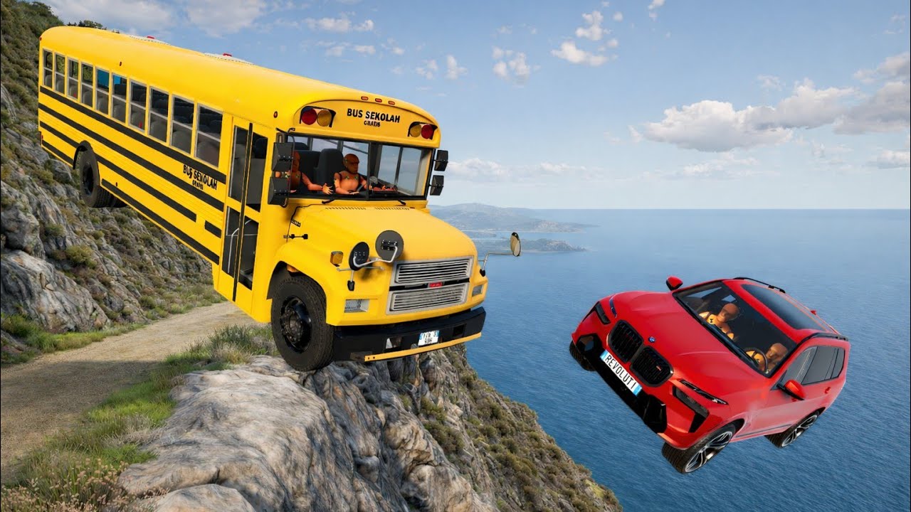 Massive Bus Vs Car Crashes On Cliff 😱 BeamNG.drive