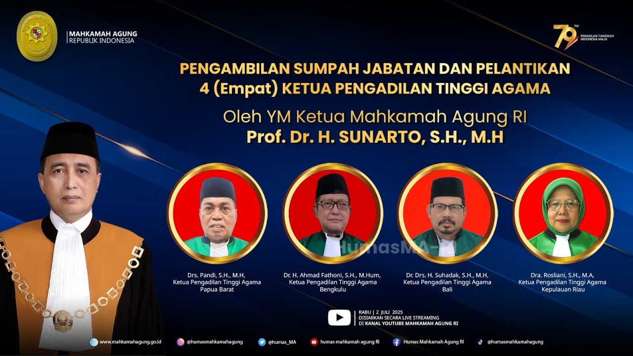 Pengambilan Sumpah Jabatan dan Pelantikan 4 (Empat) Ketua Pengadilan Tinggi Agama