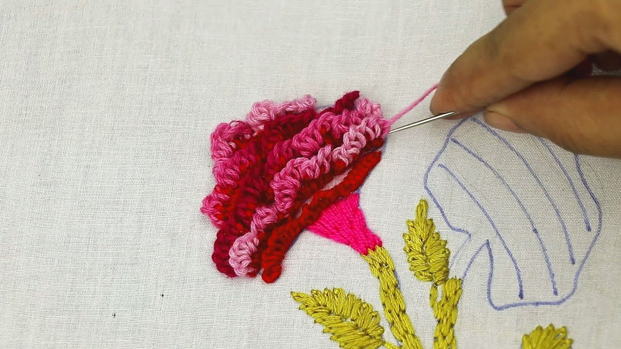 hand embroidery carnation flower design (step by step) with buttonhole stitch * como bordar claveles