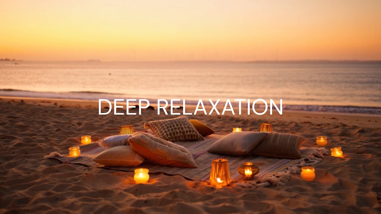 Sunset Beach Ocean Waves 🌅 Calm Ambient Music | Deep Relaxation & Sleep (1 Hour)