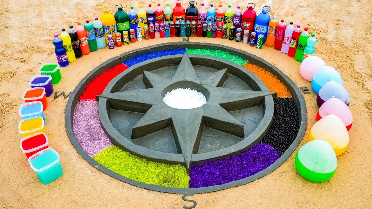 How to make a Compass with Rainbow Orbeez, Coca Cola, Mirinda, 7up, Fanta, Chupa Chups and Mentos