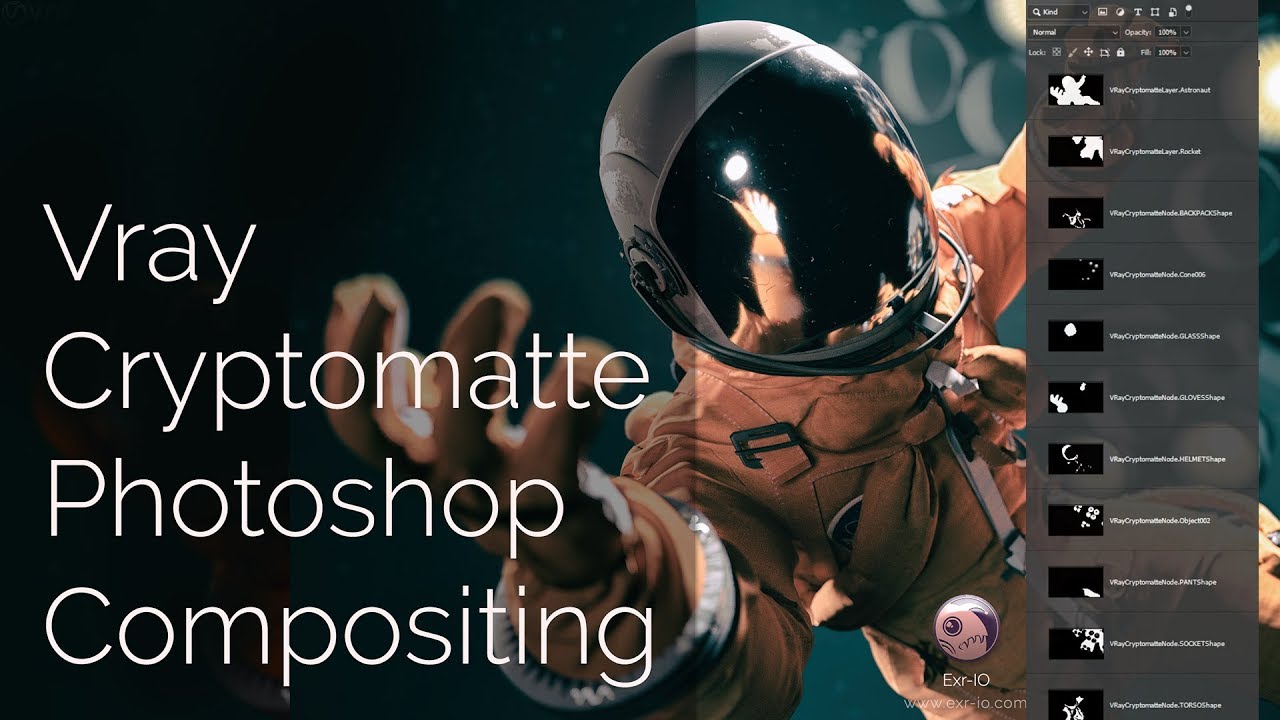 Exr-IO Vray Cryptomatte Photoshop compositing tutorial