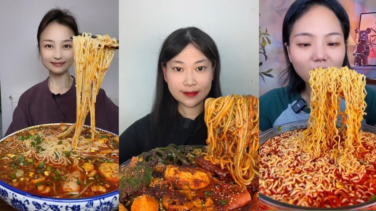 ASMR Spicy Chinese Chicken & Hot Boiled Ramen Noodles | No Talking Eating Sounds