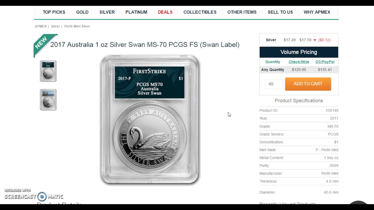 1 oz Swan PCGS First Strike MS70  Now Available!