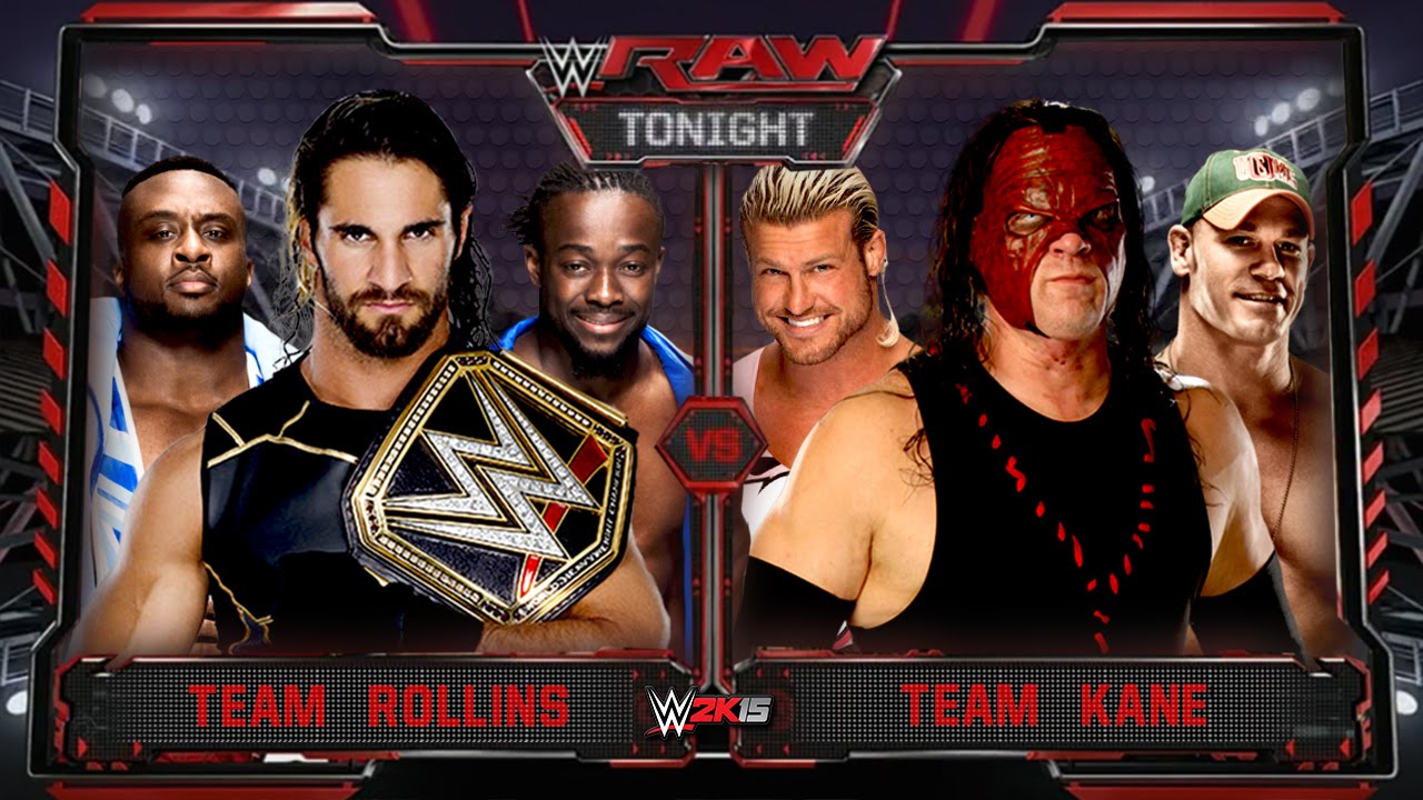 WWE RAW 10/12/15 - Kane, Dolph Ziggler & John Cena vs Seth Rollins & New Day  Match - WWE RAW 2K15
