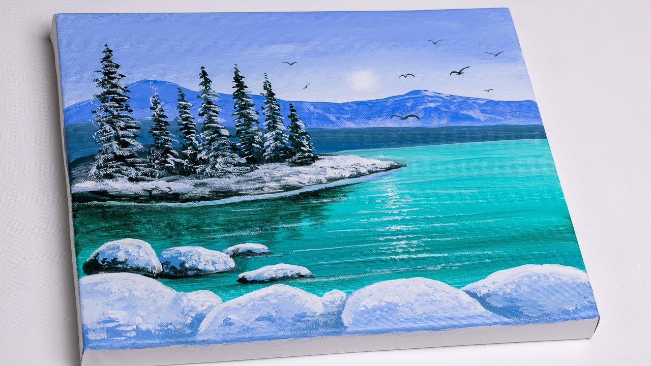 Winter Lake Painting | Winter Painting for Beginners