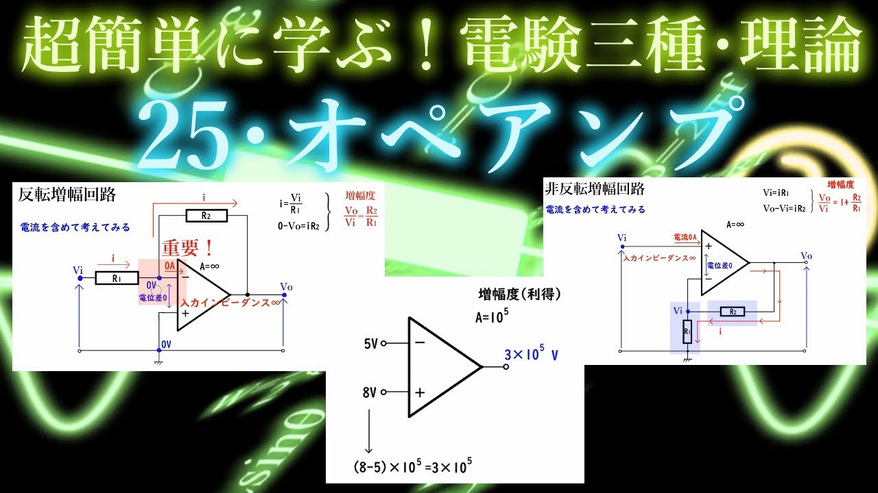 初心者向け電験三種・理論・25・オペアンプ（＊＊訂正・コメント欄を参照＊＊）【超簡単に学ぶ！】第三種電気主任技術者