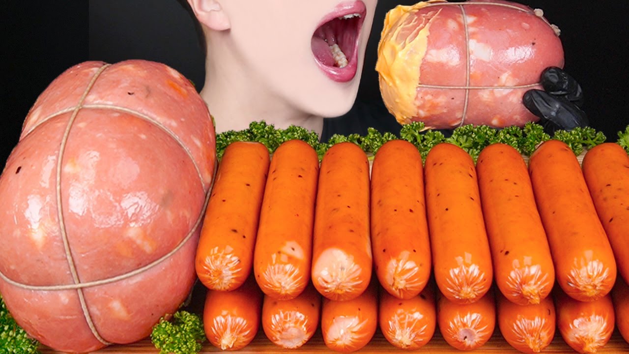 ASMR GIANT SAUSAGE PARTY CHEESY SPICY COOKING MUKBANG 대왕 소세지 먹방 ソーセージ 咀嚼音 モッパン Sosis EATING SOUNDS