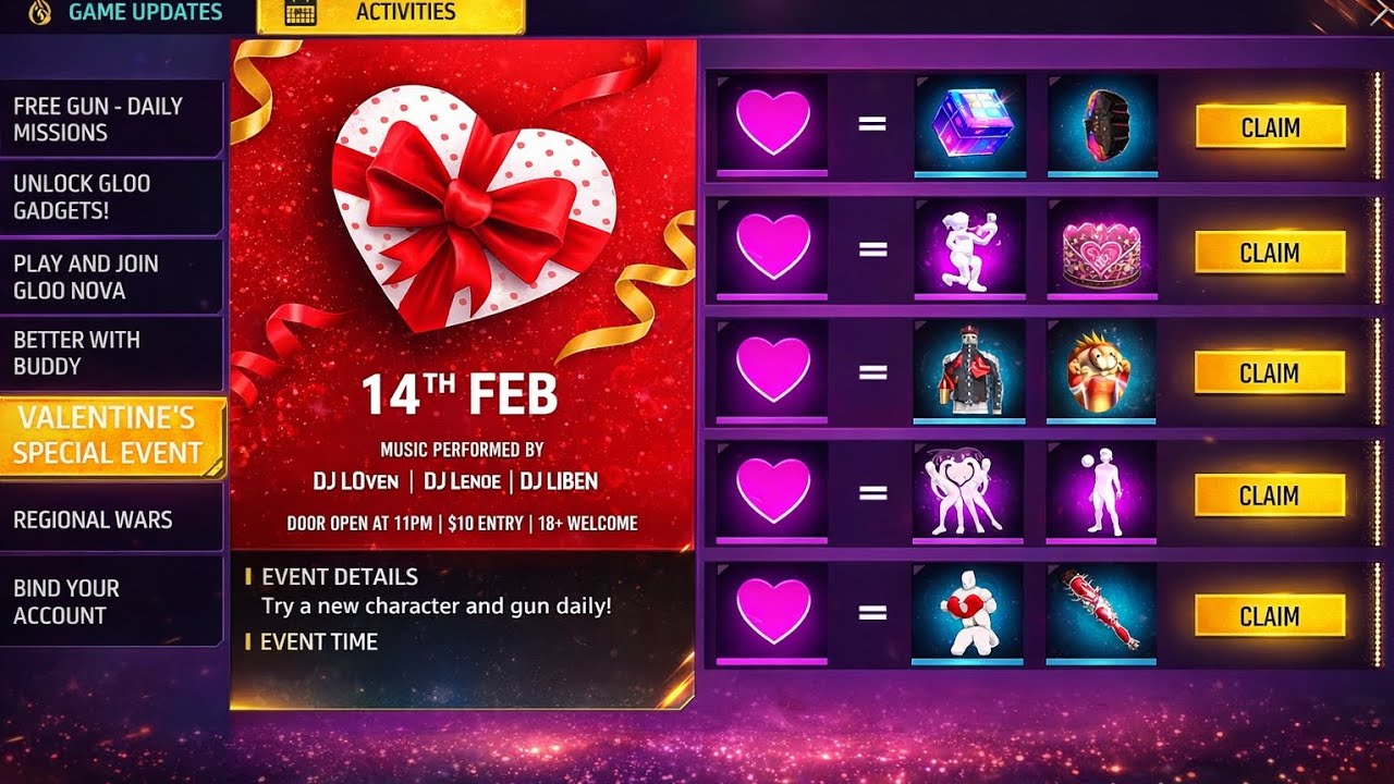 14 তারিখ Valentine's স্পেশাল ইভেন্ট💥😮 Free fire Valentine's Special event 2026| 