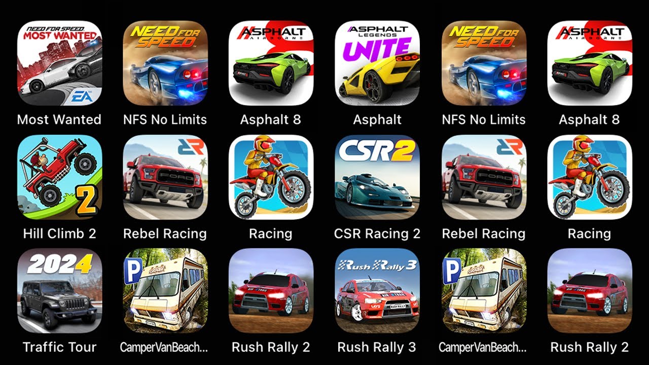 Most Wanted, NFS No Limits, Asphalt 8, Asphalt Legends, Hill Climb 2, Rebel Racing, Racing...