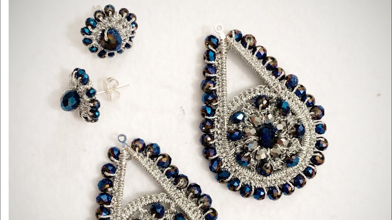 ORECCHINI DUE IN UNO BLU OLTREMARE gioielli tessili handmade