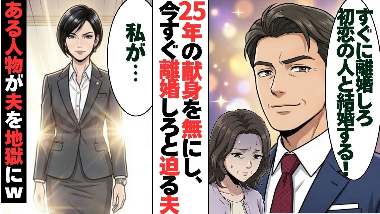【スカッと】銀婚式に25年尽くした夫から「初恋の人と再婚するから出てけ」と言い放つ夫。協力する子供たち「母さんの代わりは外注ｗ」→1ヶ月後、全財産を失い路頭に迷うことにｗ