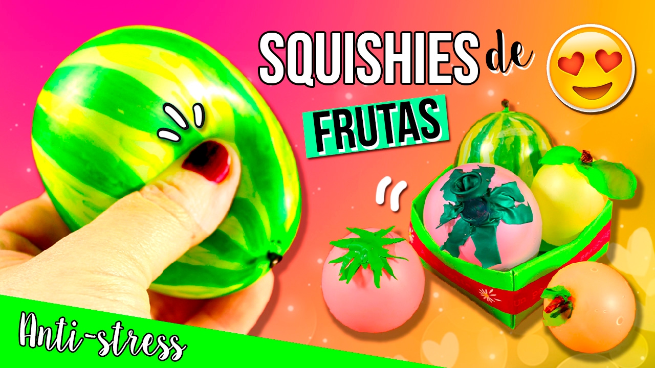 🍋 MINI SQUISHIES de FRUTAS * Pelotas ANTIESTRÉS en MINIATURA fáciles con globos 🍋🍑🍅🍉