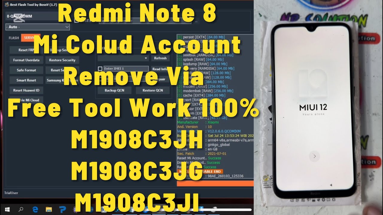 Redmi Note 8 Mi Colud Account Remove Via Free Tool Work 100% M1908C3JH, M1908C3JG, M1908C3JI