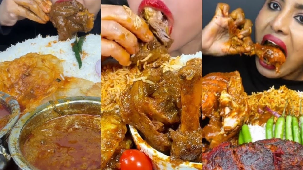 MUKBANGERS SPICE, STELLA, LISH, ASHIFA, LYCHEE ASMR || ASMR DESI FOOD 《CHICKEN , MUTTON 》COMPILATION