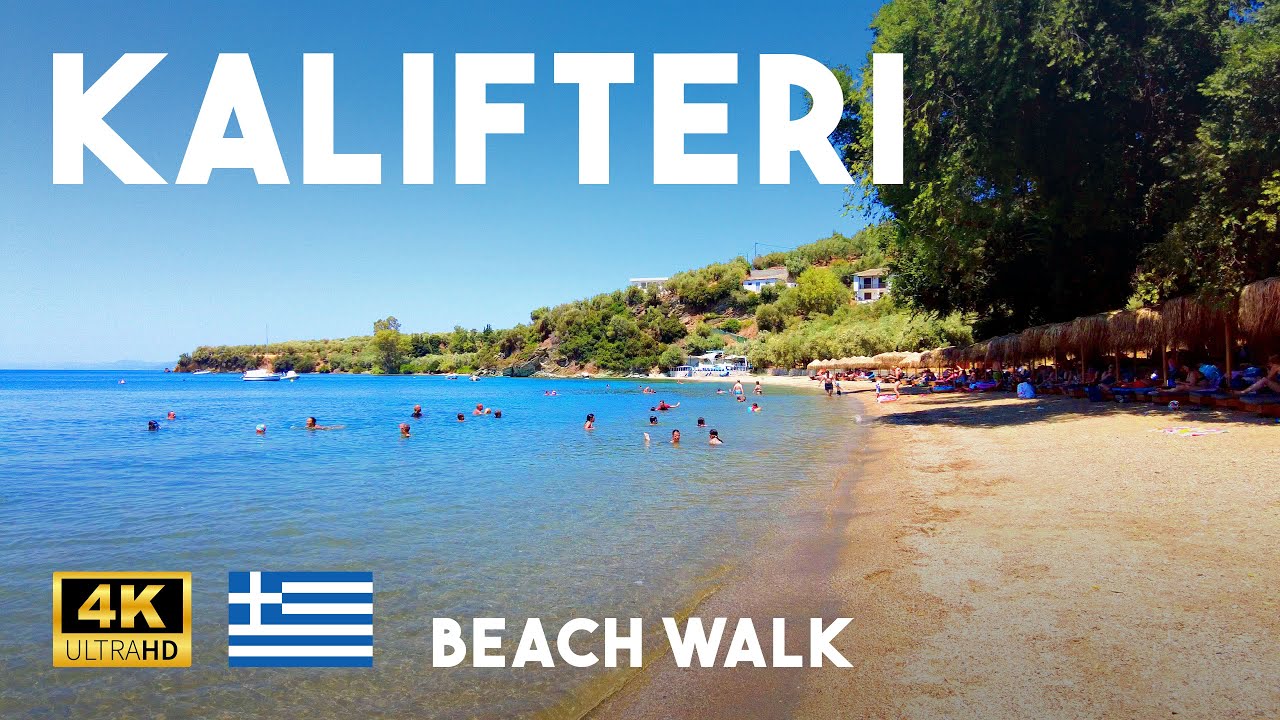Kalifteri Beach Pelion Greece 4K Summer Morning Walk - Beach Bars & Restaurants Walking Tour
