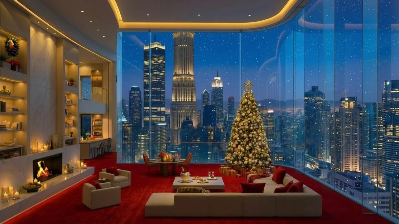 3 Hours – Luxury Penthouse Fireplace & Soft Piano (4K Ambience)