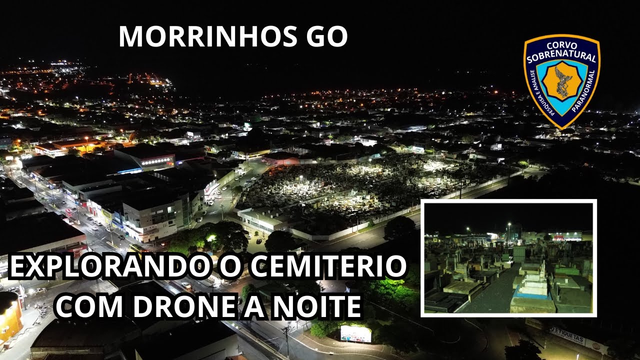 explorando o cemitério noite com drone
