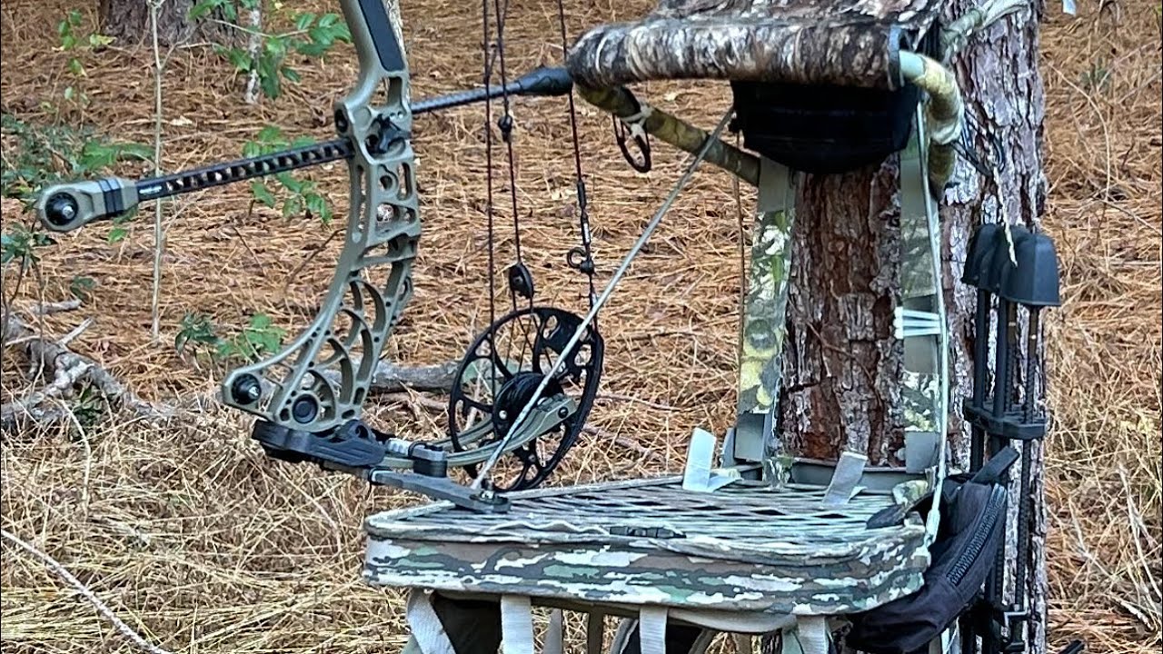 My Hybrid saddle set up for bow hunting! Loc on Windwalker and climbing spurs!