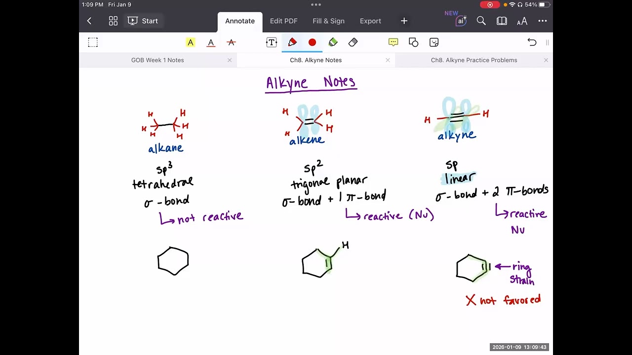 Ch 8. Alkynes (Introduction to alkynes, Hydrohalogenation, and Halogenation)