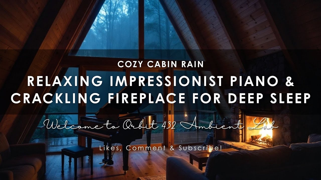 Cozy Cabin Rain - Relaxing Impressionist Piano & Crackling Fireplace for Deep Sleep
