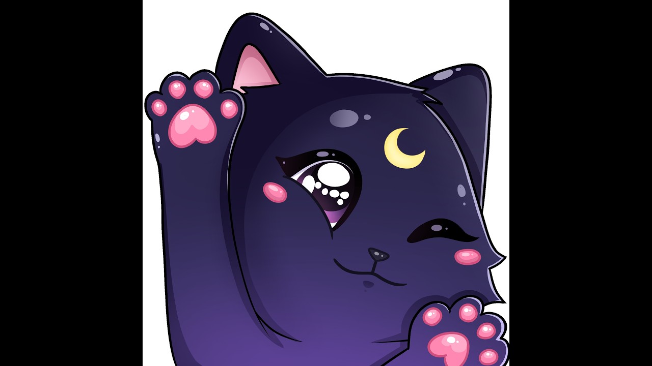 Drawing a Cute Cat Emote from Sketch | Relaxing Art Process