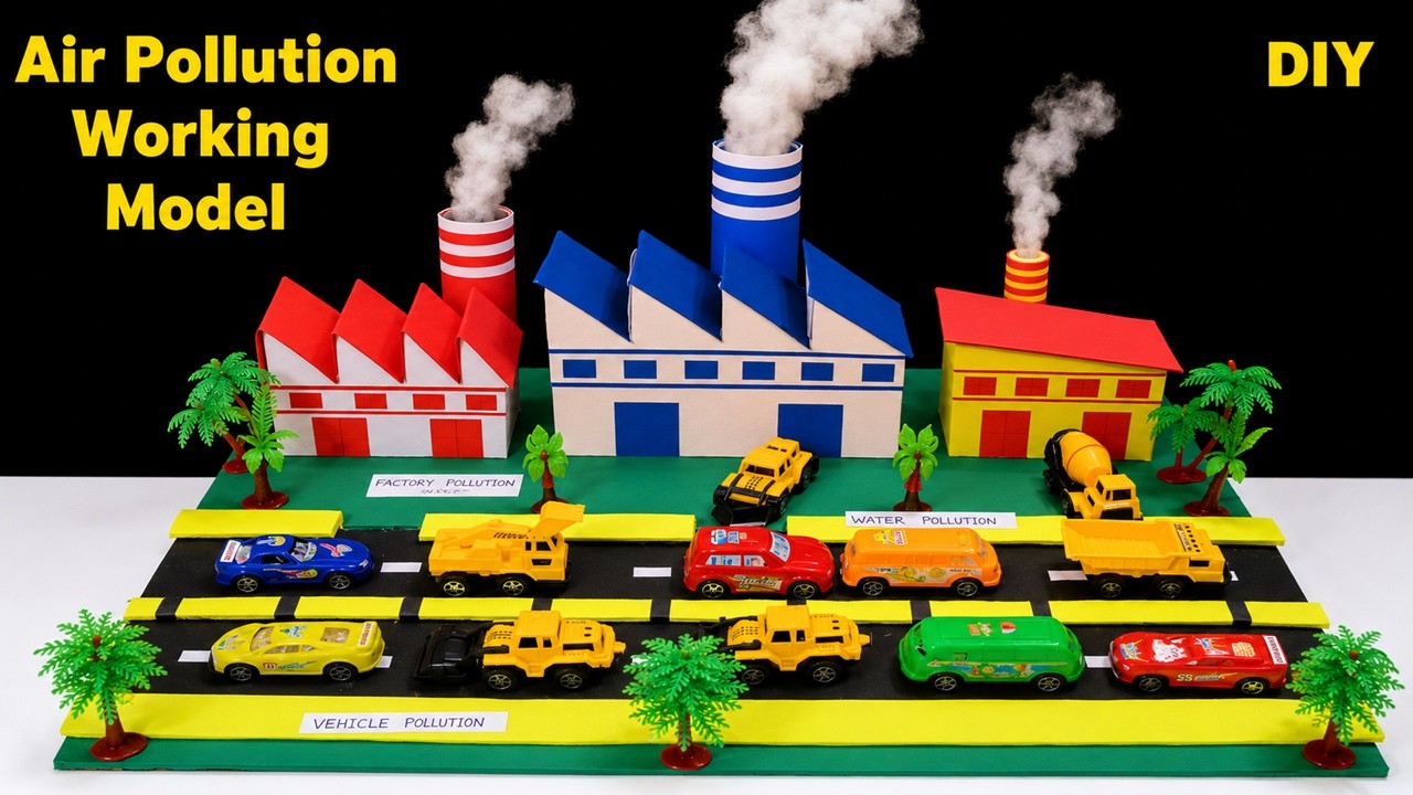 air pollution working model for science fair project(factory, vehicle) | DIY at home | howtofunda