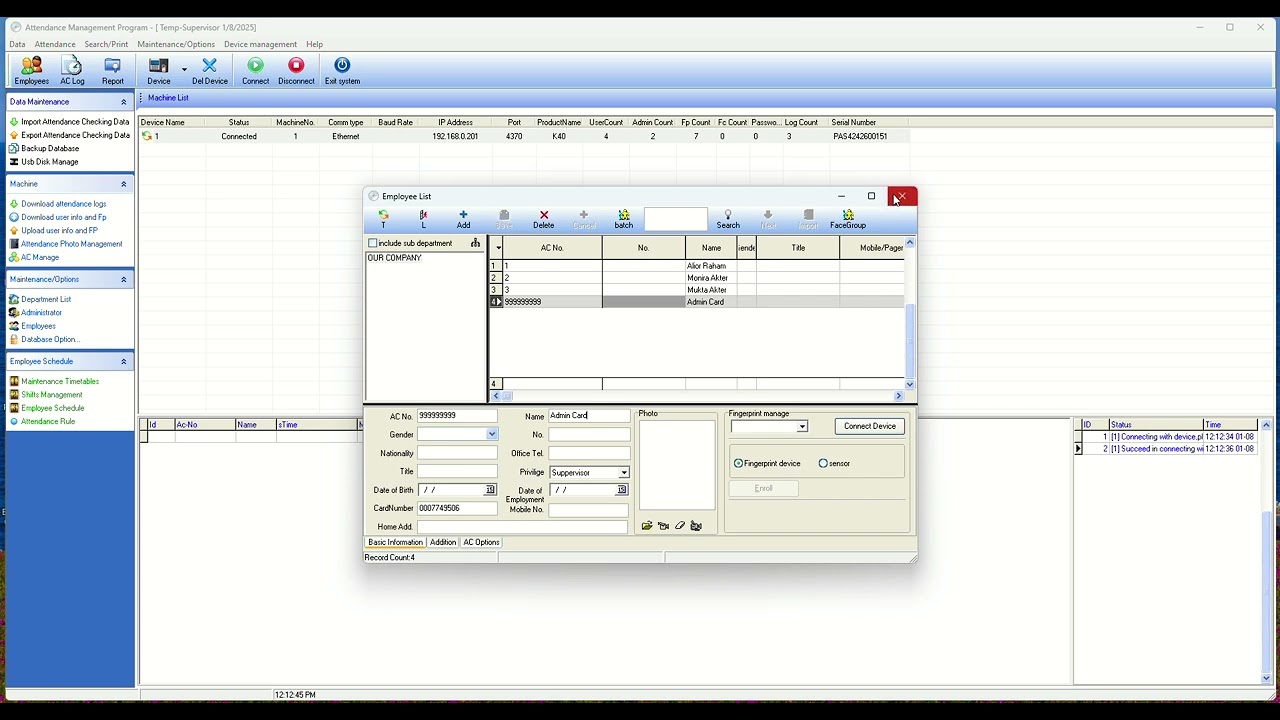 ZKTeco Attendance management software 5.0 user add @ZKTeco