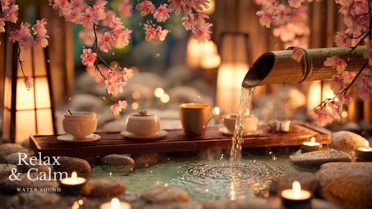 Soft Piano + Water Sound, for Falling Asleep Fast 🎹 Calm Night Background