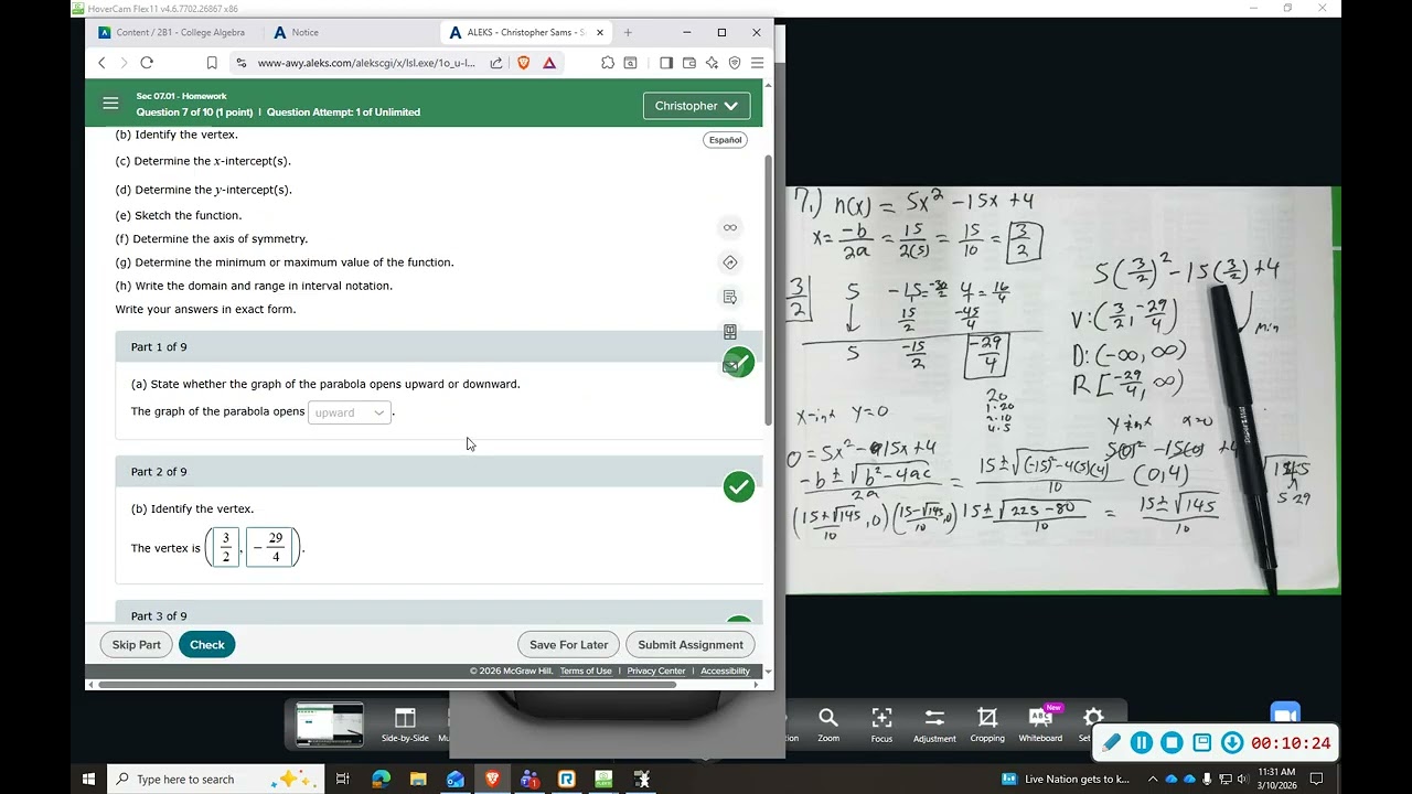LIT Aleks CA 7 1 Quadratic Functions 7